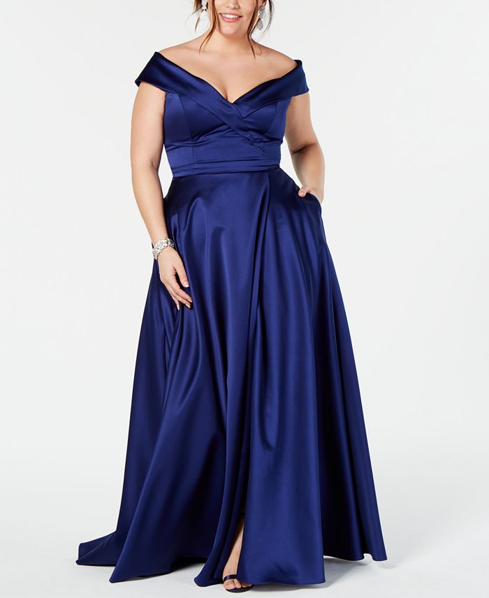 XSCAPE Plus Size Off-The-Shoulder Gown & Reviews - Dresses - Plus Sizes - Macy's