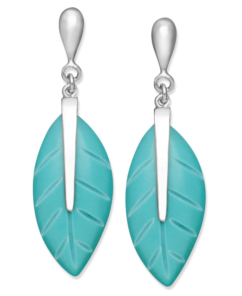 Sterling Silver Earrings, Turquoise Leaf Drop Earrings (9 19mm)