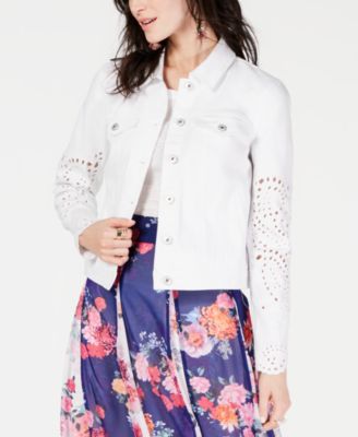 white eyelet denim jacket