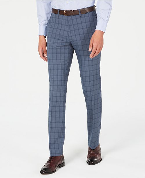 Kenneth Cole Reaction Men S Slim Fit Stretch Blue Plaid Dress Pants Reviews Pants Men Macy S