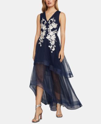 bcbg sleeveless lace applique gown