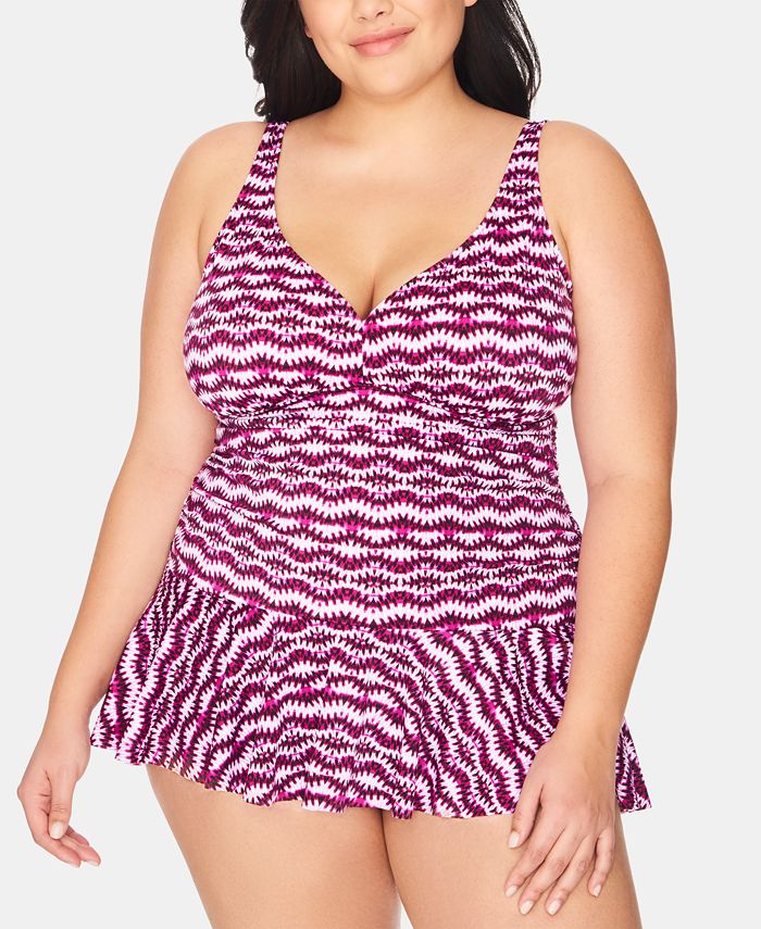 Swim Solutions Plus Size Spring Play VNeck Swimdress, Created for Macy