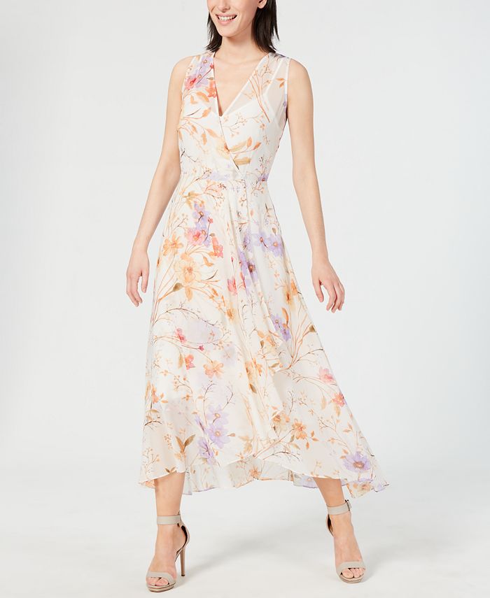 Calvin Klein Floral-Print High-Low Wrap Maxi Dress & Reviews - Dresses ...