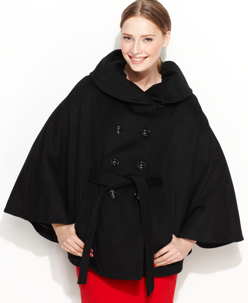 Calvin Klein Coat, Asymmetrical Wool Blend Belted Cape