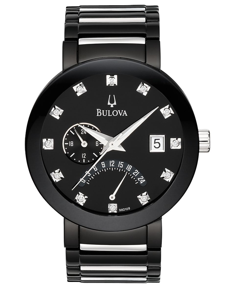 Bulova Watch, Mens Diamond Accent Black Tone Stainless Steel Bracelet