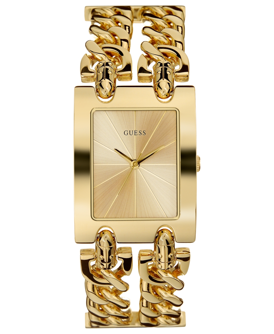 GUESS Watch, Womens Gold Tone Double Link Bracelet 37x29mm U12648L1