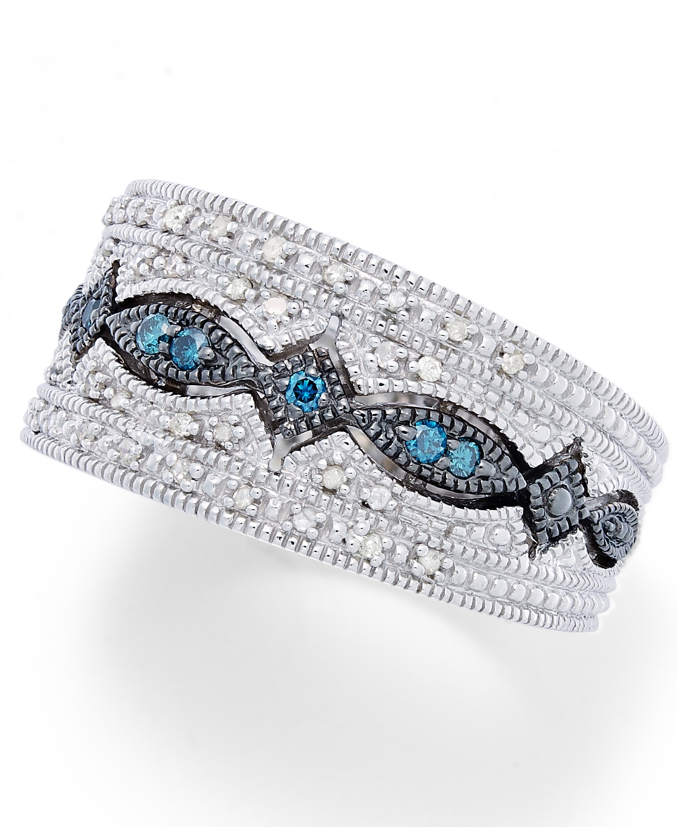 Sterling Silver Ring, Blue Diamond (1/10 ct. t.w.) and White Diamond (1/6 ct. t.w.) Band   Rings   Jewelry & Watches