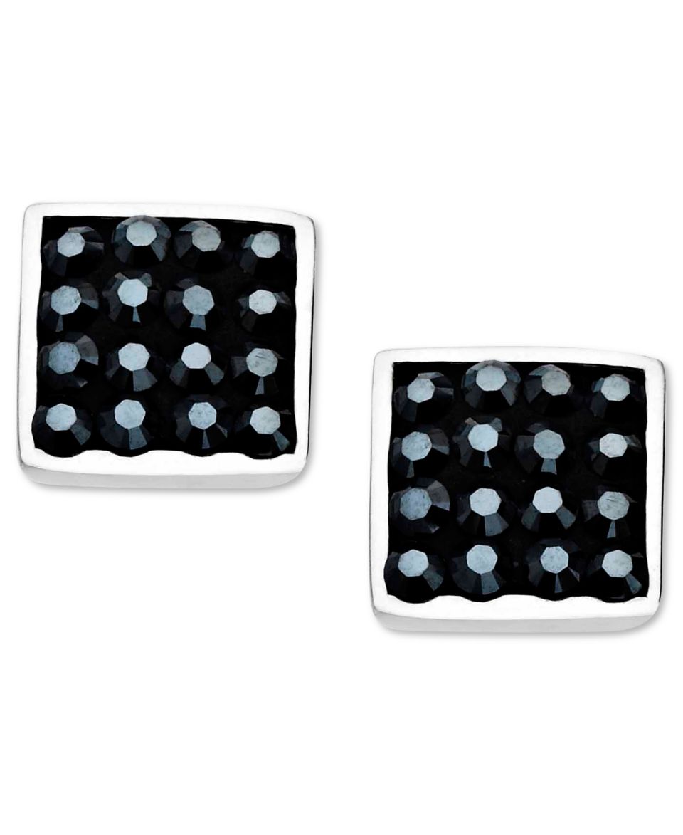 Kaleidoscope Sterling Silver Earrings, Black Crystal Square Stud
