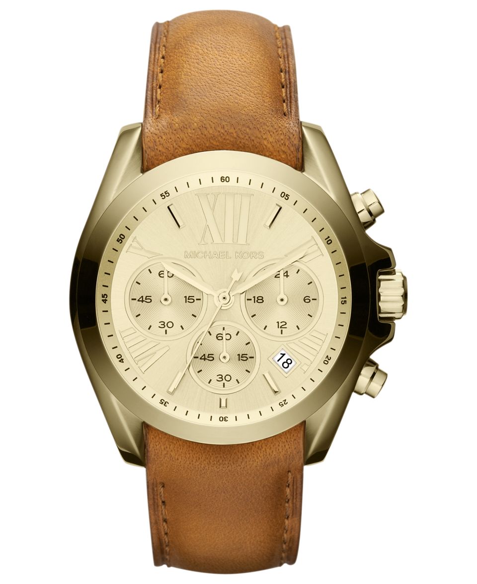 Michael Kors Watch, Womens Chronograph Bradshaw Luggage Leather Strap