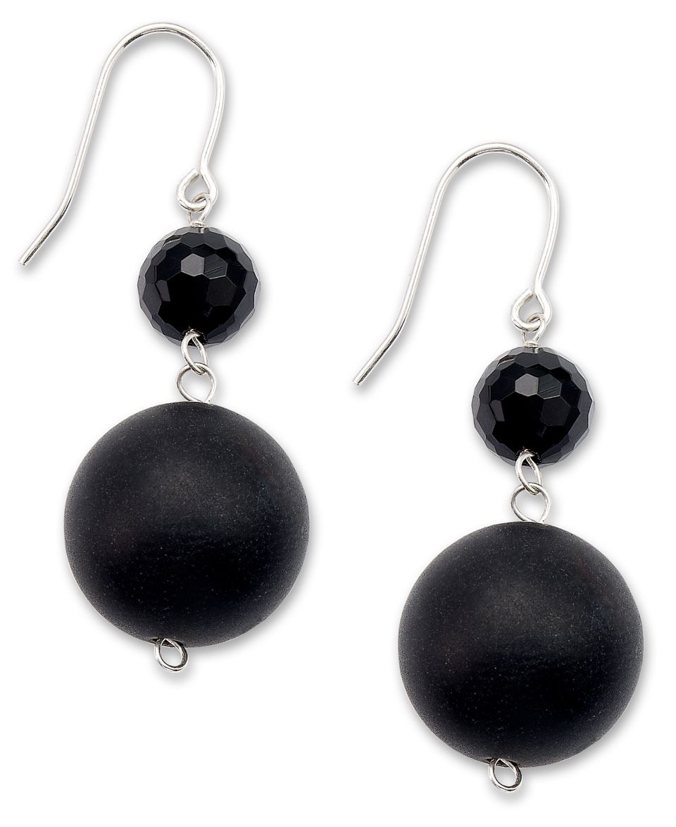 Sterling Silver Earrings, Onyx Hook Earrings (10mm)   Earrings   Jewelry & Watches