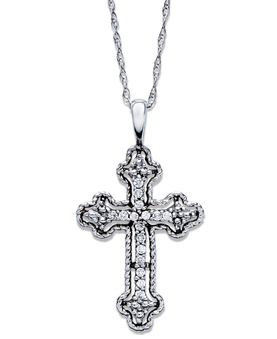 Diamond Necklace, 14k White Gold Diamond Antique Cross Pendant (1/10 ct. t.w)   Necklaces   Jewelry & Watches