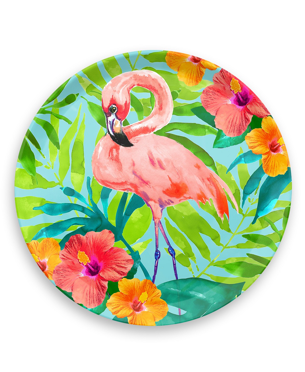 Tropical Vibes Flamingo Round Platter, 14", Melamine, Set of 1