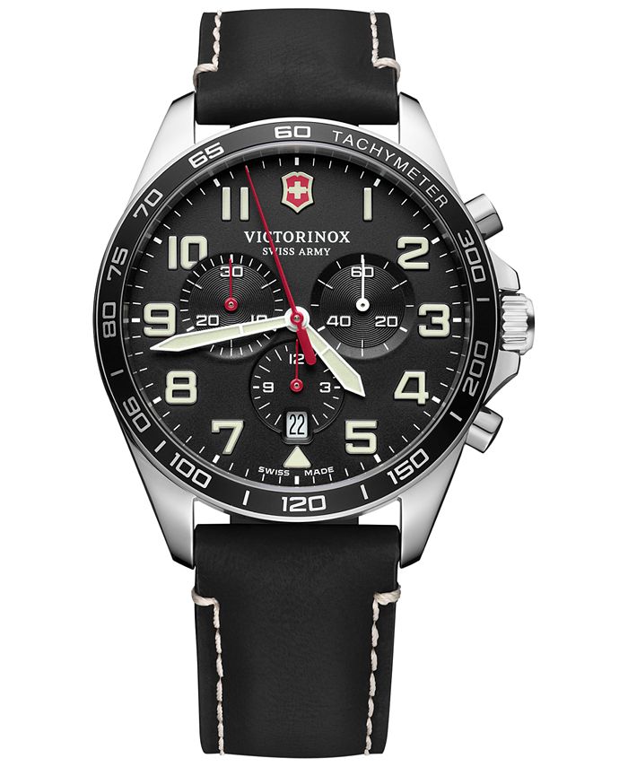 Victorinox Swiss Army Men's Chronograph FieldForce Black Leather Strap