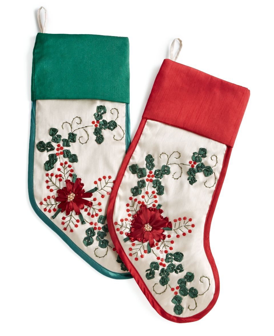 Jabara Christmas Stocking, Ribbon Poinsettia