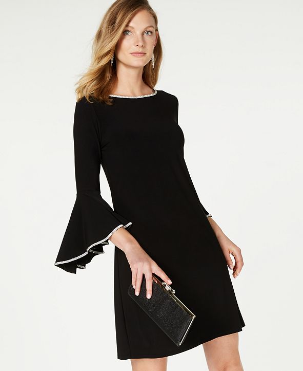 Rhinestone trim bell sleeve dress new arrivals