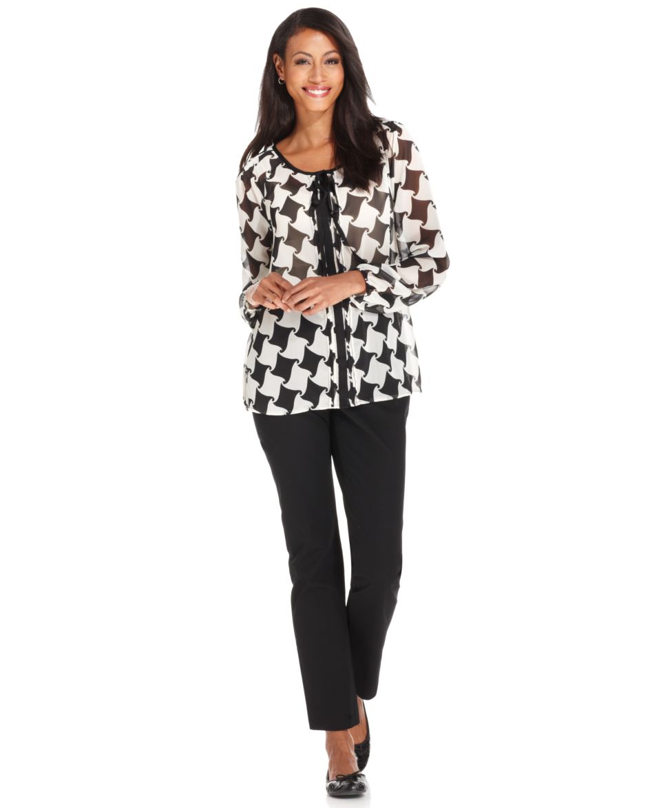 Charter Club Printed Blouse & Slim Leg Pants