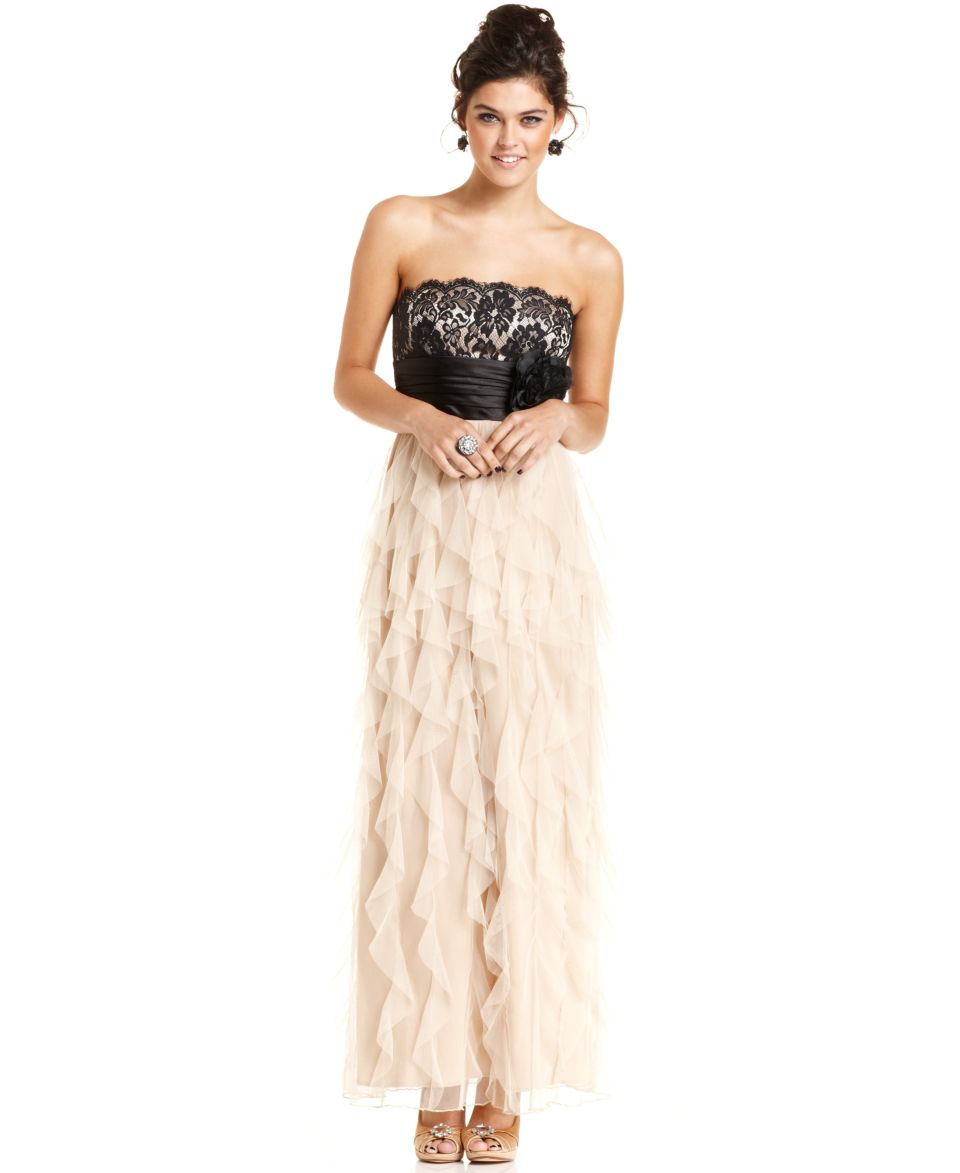 Speechless Juniors Dress, Strapless Sequin Rosette Pleated Gown