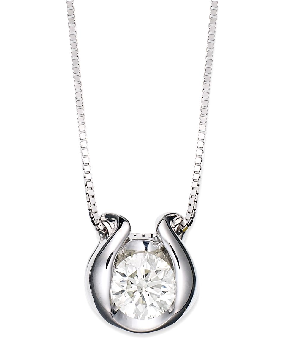 Sirena Diamond Necklace, 14k White Gold Bezel Set Diamond Pendant (1/3