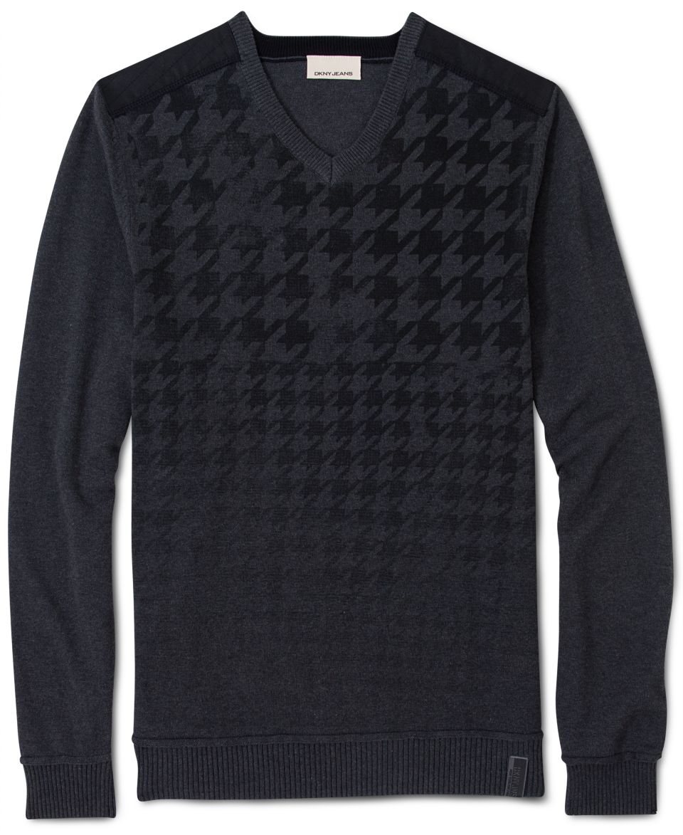 DKNY Jeans V Neck Sweater, Printed Houndstooth