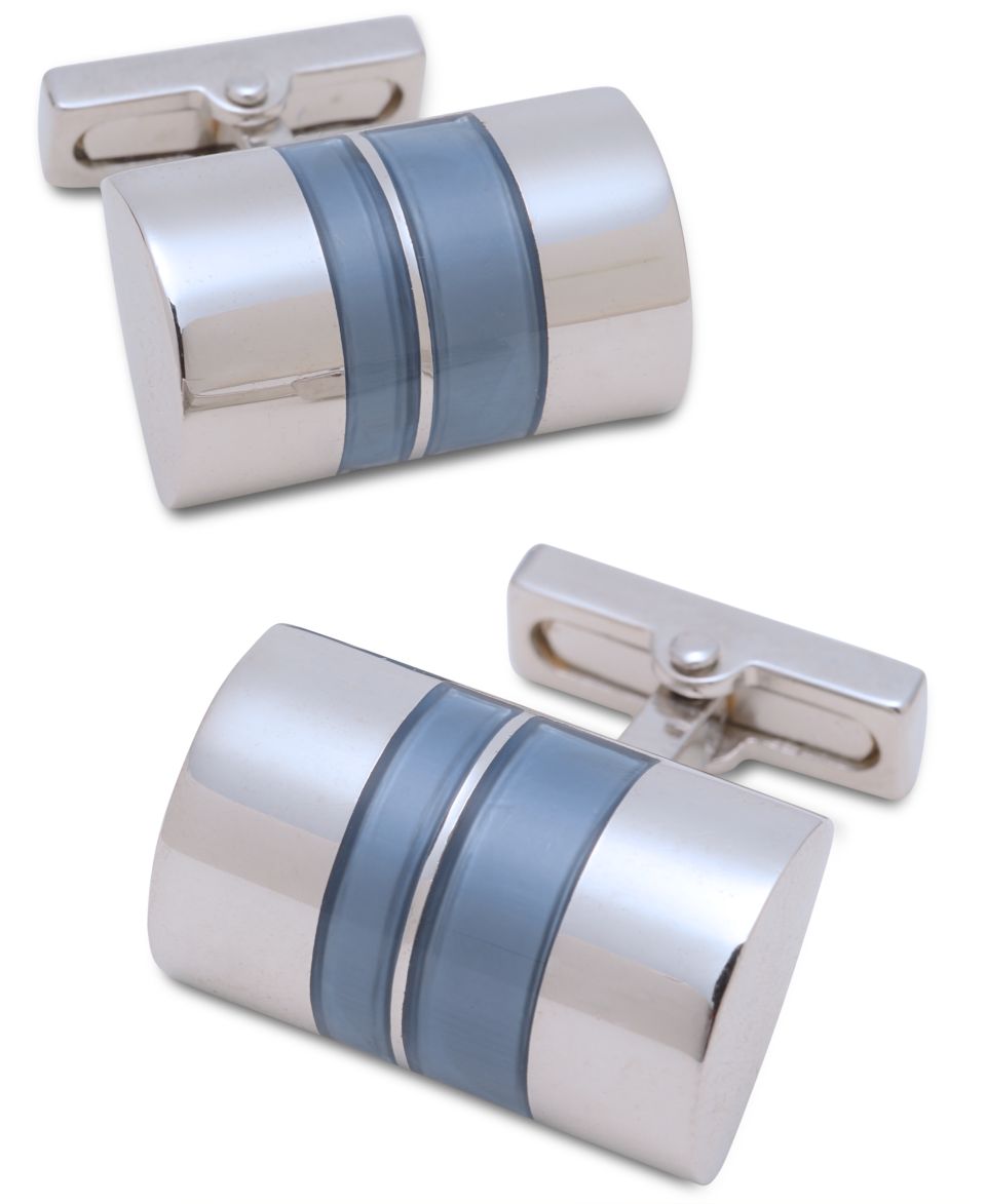 Kenneth Cole New York Cufflinks, Polished Rhodium With Dark Blue Glass