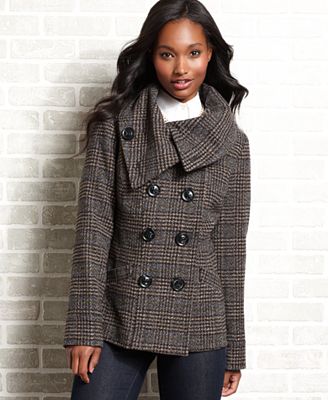 Dollhouse Juniors Coat, Wool-Blend Plaid - Coats - Women - Macy's