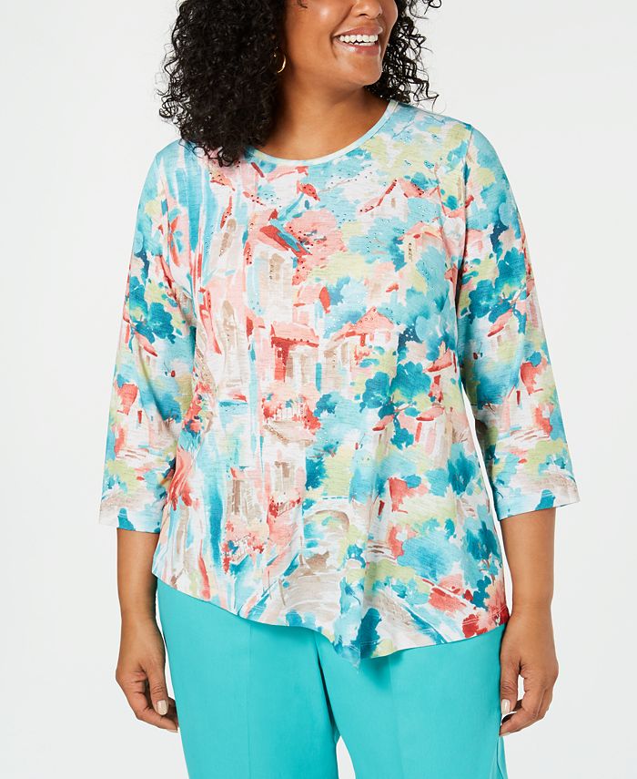 Alfred Dunner Plus Size Coastal Drive Abstract-Print Top & Reviews ...