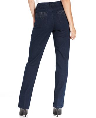 Jones New York Signature Petite Jeans, Lexington Straight-Leg Studded ...