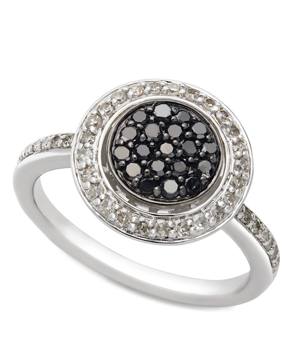 Sterling Silver Ring, Black and White Diamond Circle Ring (1/2 ct. t.w