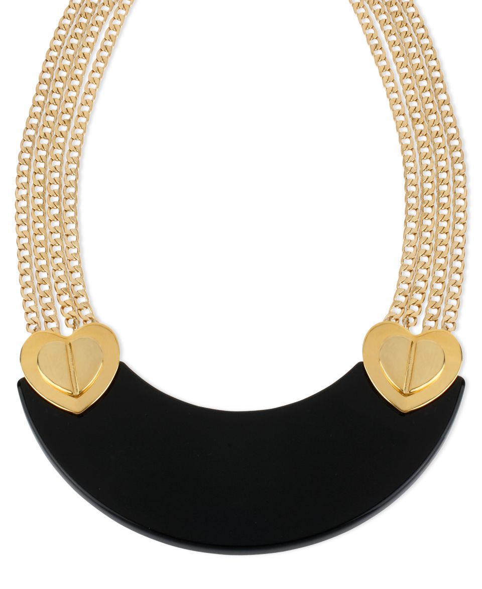 Betsey Johnson Necklace, Gold Tone Black Multi Chain Bib Necklace