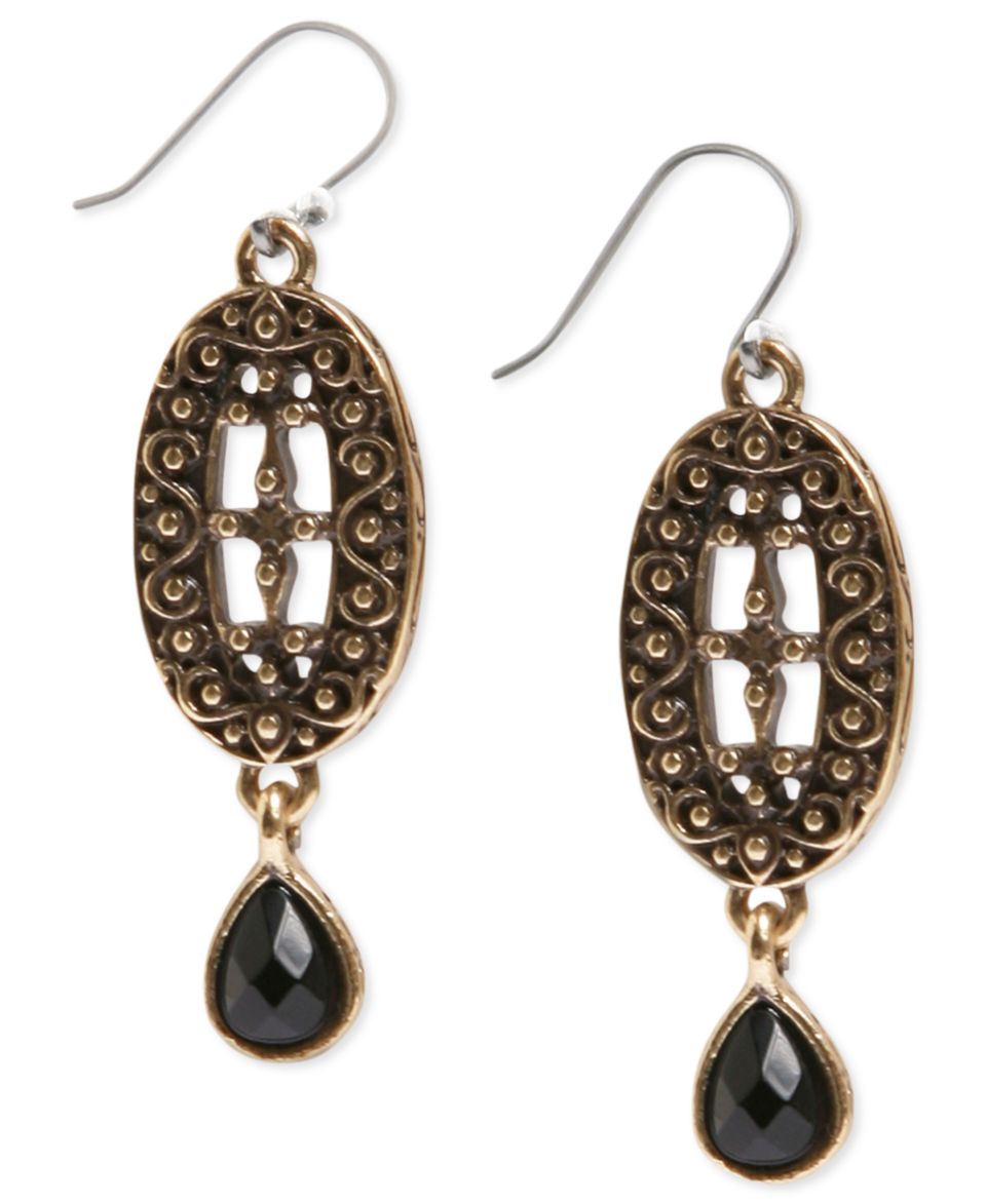 Kenneth Cole New York Earrings, Gold Tone and Black Bead Hook Drop