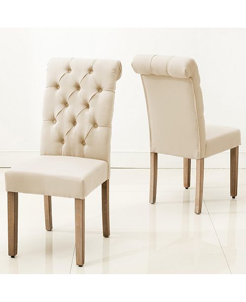 Ac Pacific Natalie Roll Top Tufted Linen Fabric Modern Dining Chair Set Of 2 Reviews Furniture Macy S