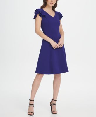 ruffle sleeve fit and flare dress