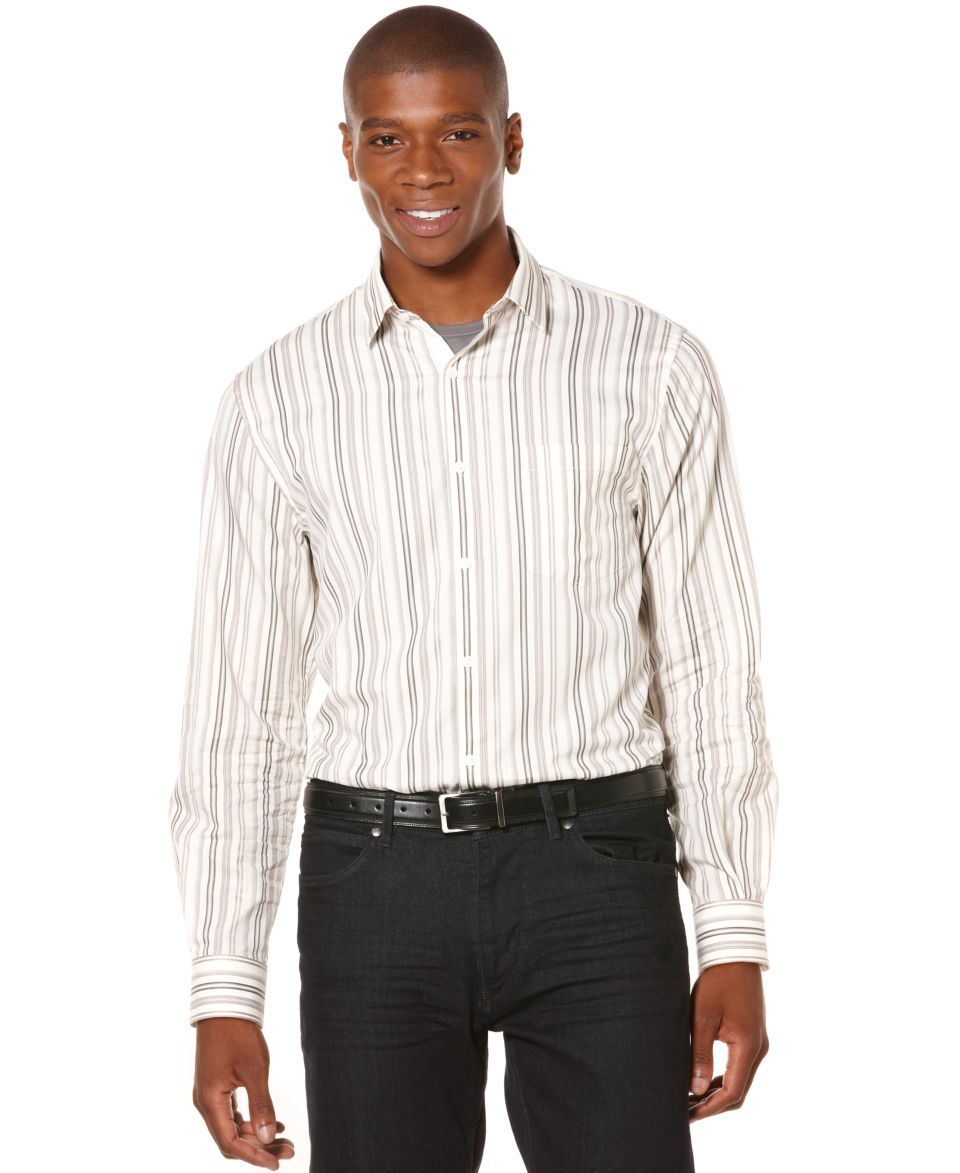 Perry Ellis Shirt, Slim Fit Stripe Shirt   Mens Casual Shirts