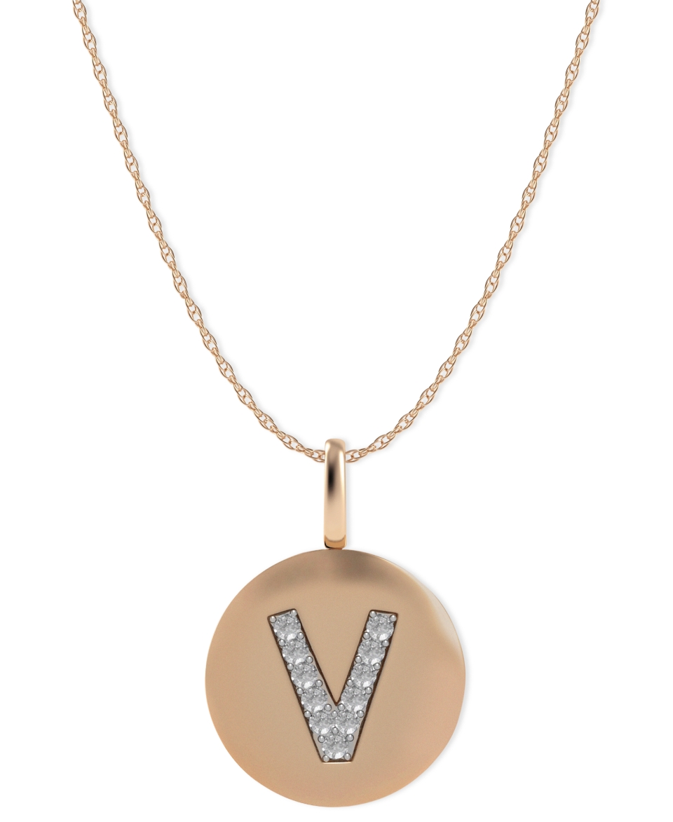 14k Rose Gold Necklace, Diamond Accent Letter V Disk Pendant