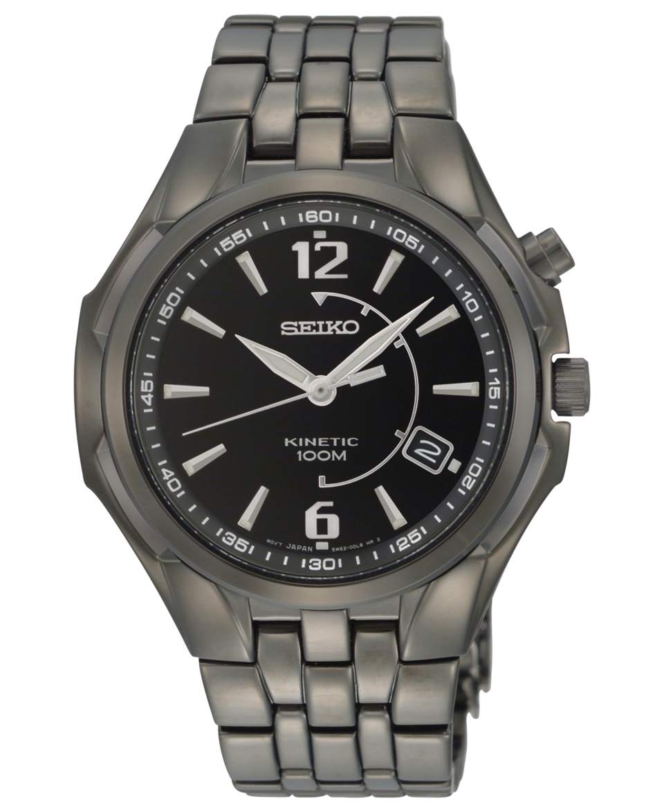 Seiko Watch, Mens Kinetic Black Ion Finish Stainless Steel Bracelet