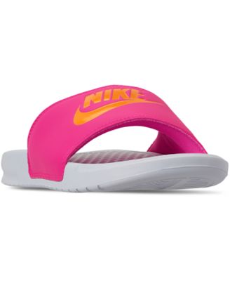 pink and orange nike slides