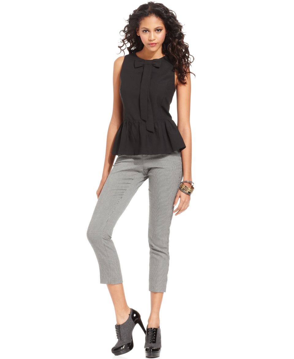 Bar III Sleeveless High Neck Bow Tie Peplum Top & Cropped Skinny