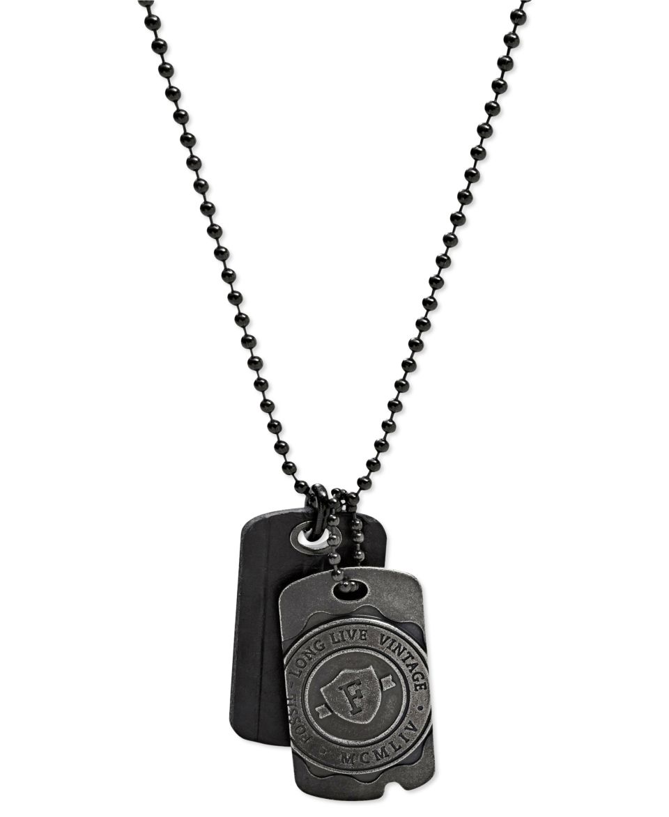 Fossil Necklace, Hematite Tone Double Dog Tag Pendant