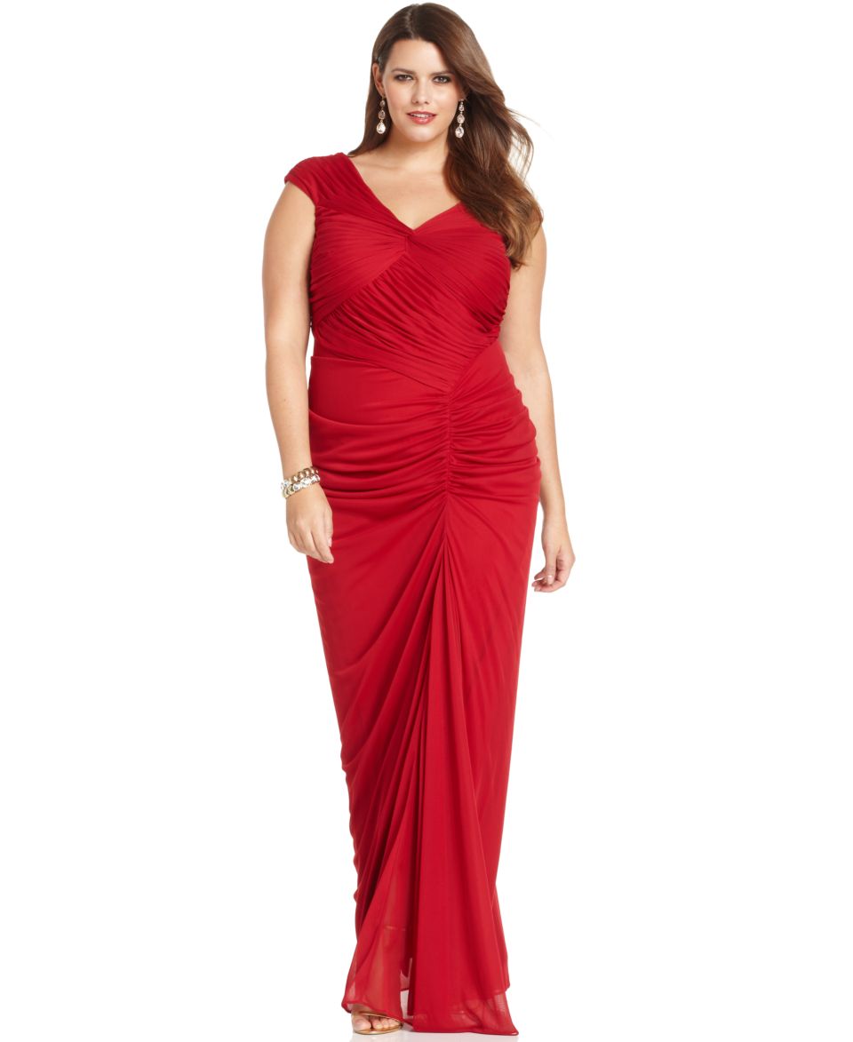 Adrianna Papell Plus Size Dress, Cap Sleeve Ruched Gown   Dresses   Plus Sizes