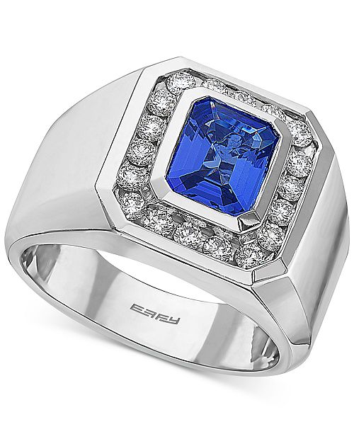 Effy Collection Effy Men S Tanzanite 2 1 10 Ct T W Diamond 3 4 Ct T W Ring In 14k White Gold Reviews Rings Jewelry Watches Macy S