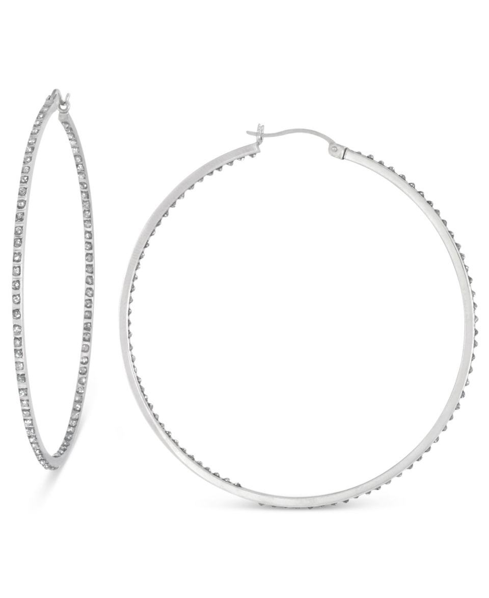 14k White Gold Earrings, Black and White Diamond Accent Fan Hoop