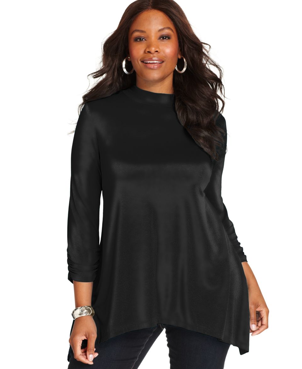 NY Collection Plus Size Top, Three Quarter Sleeve Handkerchief Hem