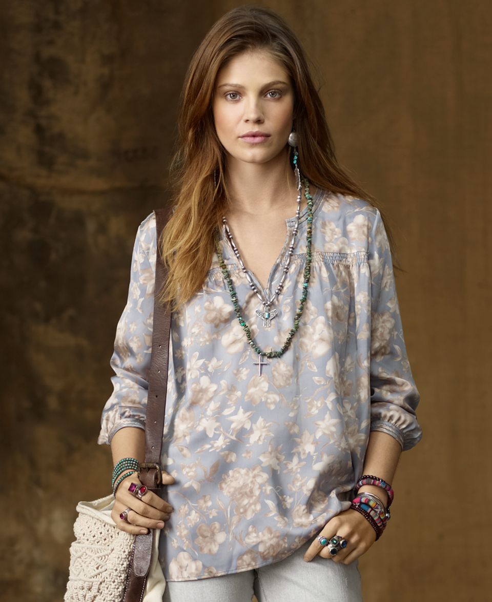 Denim & Supply Ralph Lauren Top, Long Sleeve Floral Print Silk Blend