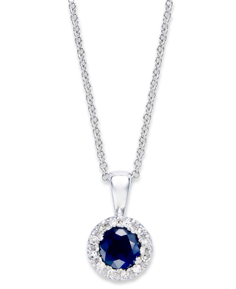 Gemma by EFFY Sapphire (3/8 ct. t.w.) and Diamond (1/4 ct. t.w.) Pendant in 14k White Gold   Necklaces   Jewelry & Watches