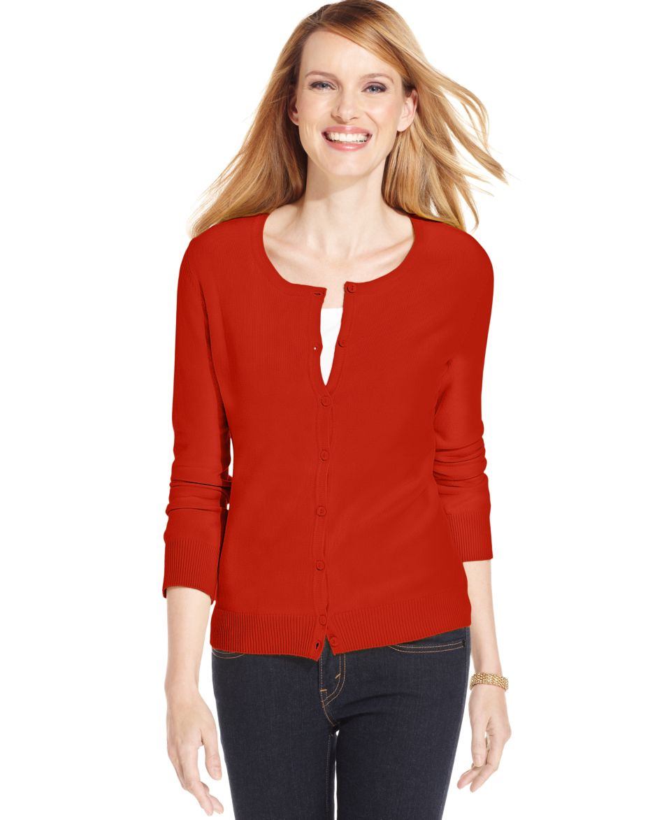 Karen Scott Cardigan, Long Sleeve Cotton   Womens