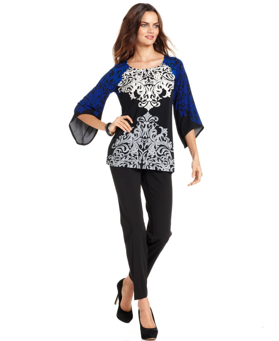 Alfani Three Quarter Sleeve Printed Top & Straight Leg Pants