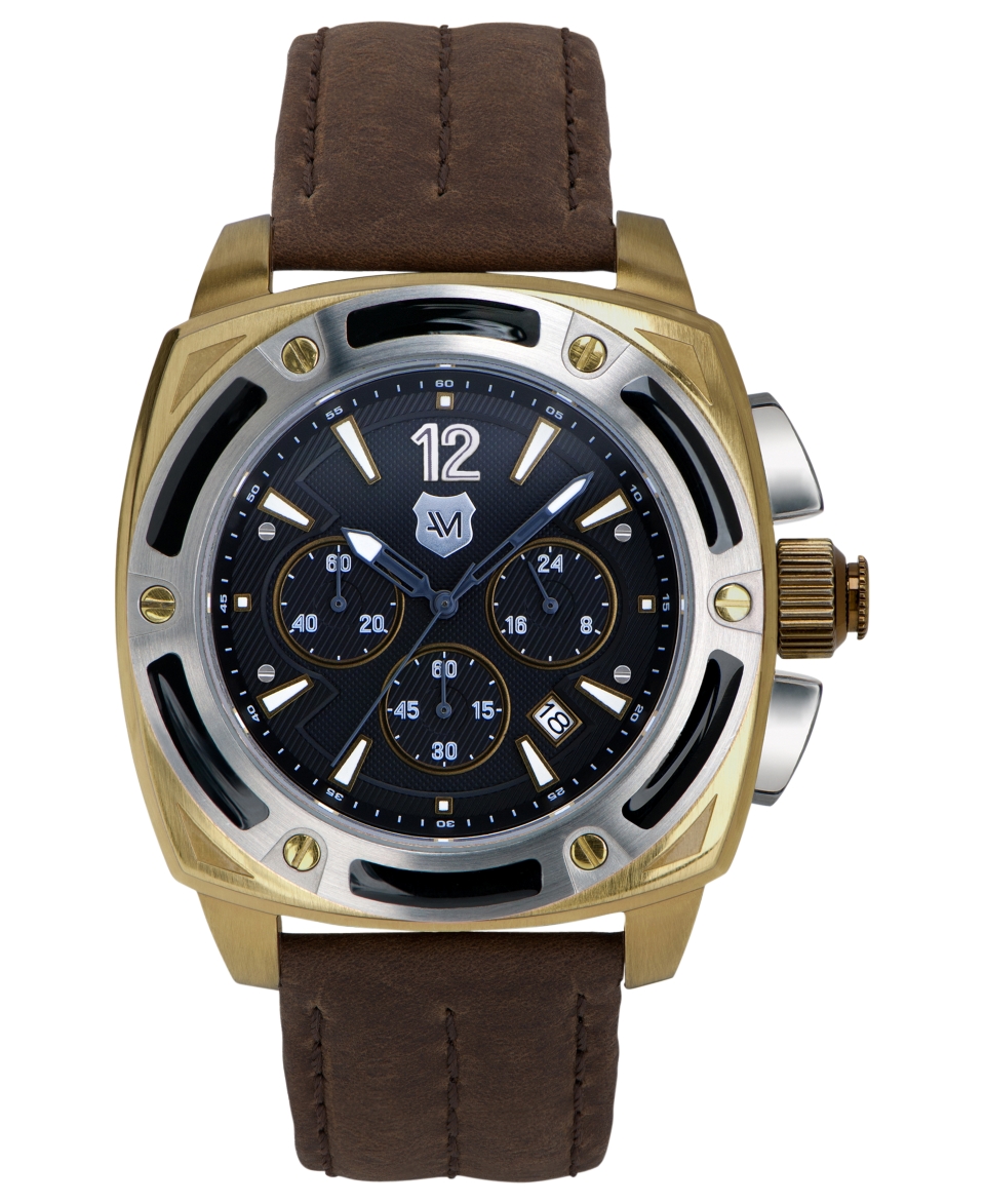 Andrew Marc Watch, Mens Chronograph GIII Bomber Brown Leather Strap