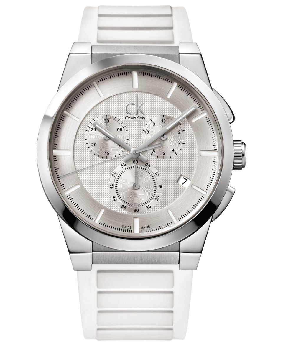 ck Calvin Klein Watch, Mens Swiss Chronograph Dart White Rubber Strap