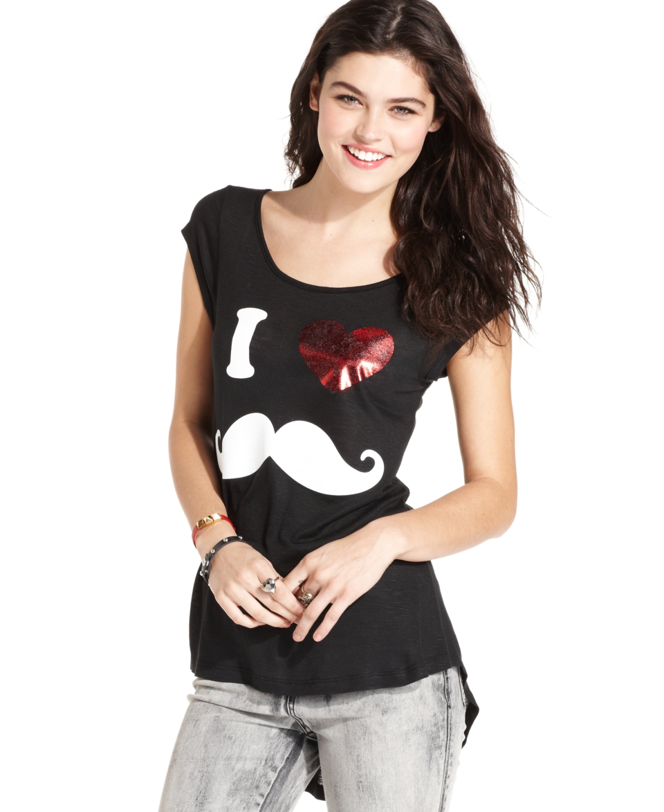 Fresh Brewed Juniors Top, Cap Sleeve Graphic High Low Tee