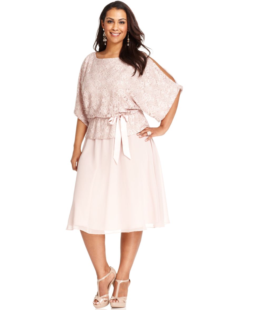 Alex Evenings Plus Size Dress, Three Quarter Sleeve Lace Belted Sheath